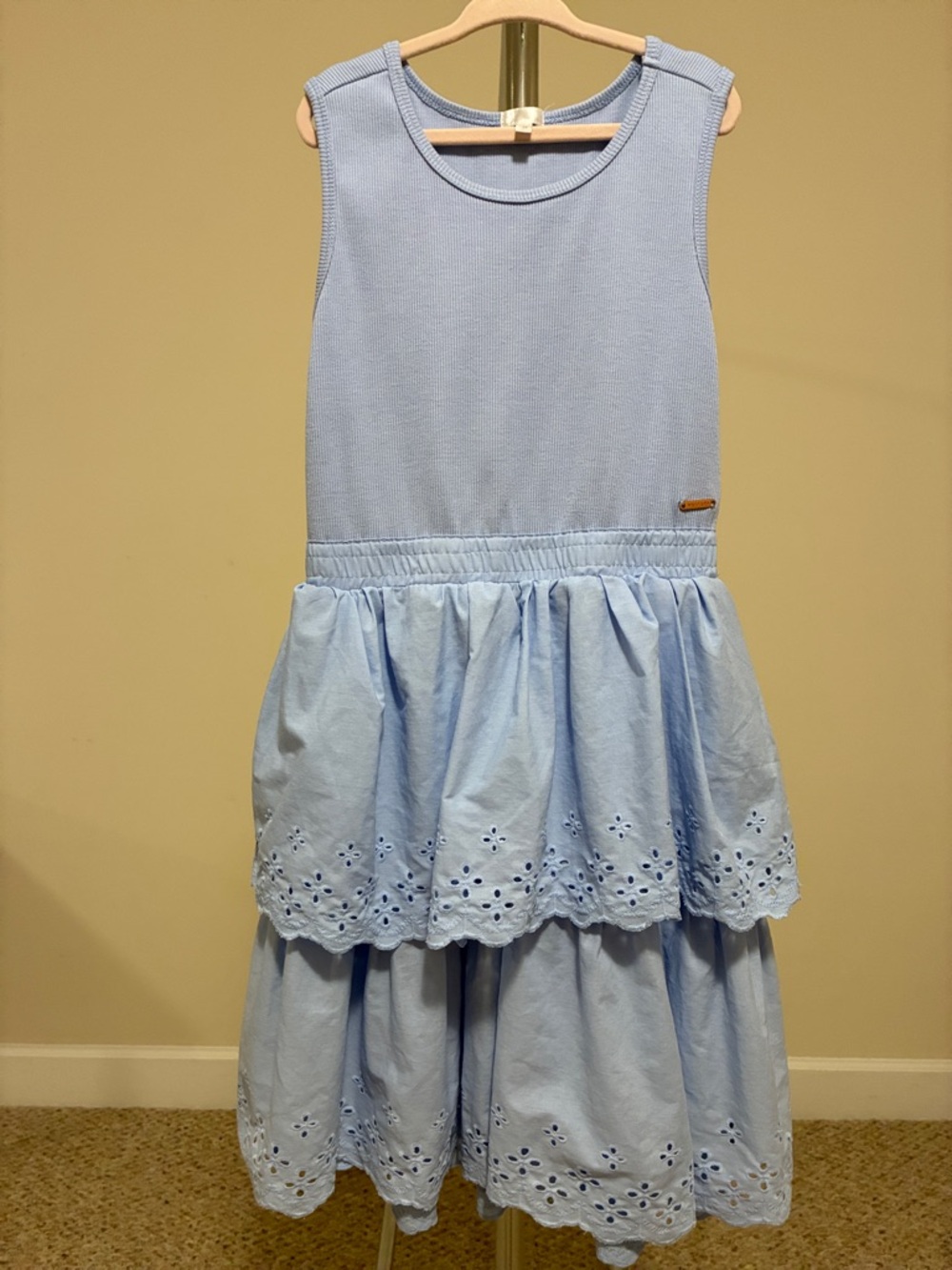 Tahari Girl’s Light Blue Tiered Eyelet Dress
